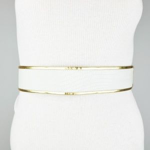 BCBG White Gold Black Fax Leather Alligator Belt